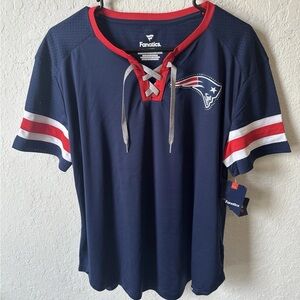 New England Patriots Size XL Women’s Lace Up Fanatics Jersey shirt NFL NWT